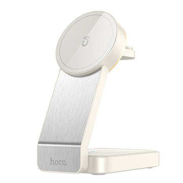 Statie Incarcare Wireless, Hoco CQ3, MagSafe, 15W, Qi Charging, Stand, 3 in 1, alb - Img 1