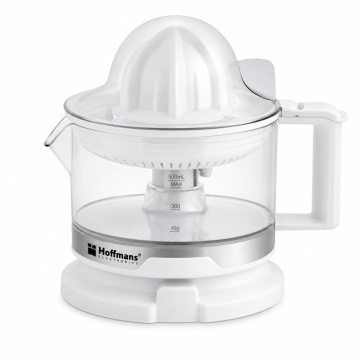 Storcator electric pentru citrice Hoffmans HM-8818, 40W, recipient 500 ml, 2 conuri, regulator pulpa 5 trepte, Alb