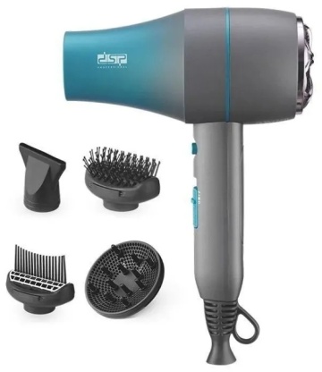 Uscator de par Profesional DSP 37023, 1400W, 2 trepte viteza, 4 accesorii, compact, negru/albastru - Img 1