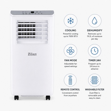 Aer conditionat portabil Zilan ZLN2495, 7000 BTU, functie racire dezumidificare ventilatie, telecomanda, alb - Img 4