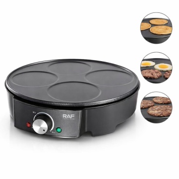 Aparat Electric pentru Clatite si Pancakes, Raf R2508 1200W, 4 Suprafete Rotunde 30 cm, Negru