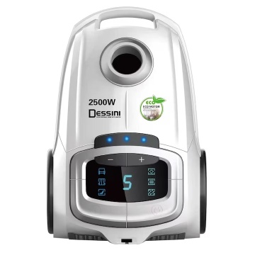Aspirator cu sac 2500W, Putere mare de aspirare Dessini, capacitate 2.5L, raza de actiune 7m, filtru HEPA, LED Display, 6 nivele filtrare aer, gri
