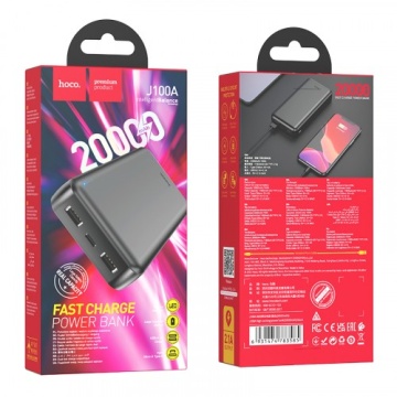 Baterie externa 20.000mAh, Hoco J100A, 2xUSB-A, incarcare rapida, negru - Img 6