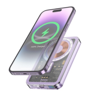 Baterie externa Hoco Q14, 5000mAh, wireless, Type-C PD 20W, magnet, display LED, Violet