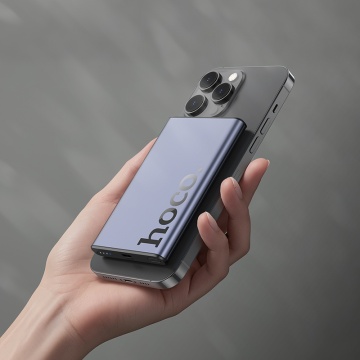 Baterie externa Hoco Q32, 5000mAh, wireless magnetica, PD 20W, USB-C, metal gray - Img 2