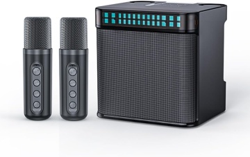 Boxa portabila karaoke, 2 microfoane wireless, Bluetooth, UHF Low Latency, acumulator reincarcabil, biGros negru