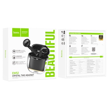 Casti Wireless Hoco EW52, Ear Buds, BT 5.3, 180h StandBy, 300mAh, Crystal, negru - Img 4