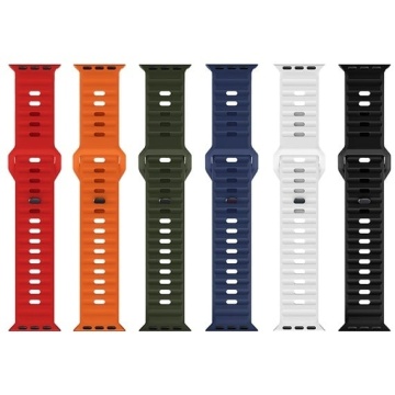 Curea silicon pentru iWatch, Hoco WA27, Universal Size, Flexibile Band, Stepped, orange - Img 4