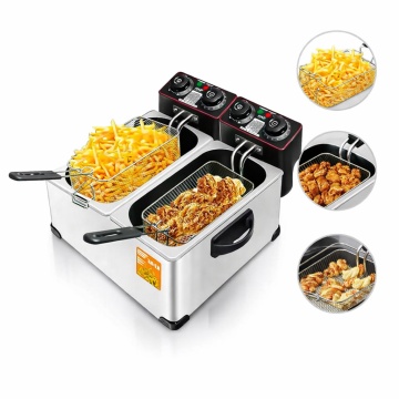 Friteuza Electrica cu Cos Dublu Raf R5223 2000W Capacitate 3L Termostat Reglabil Argintiu