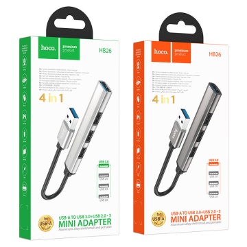 Hub Adaptor Multiport USB-A la USB-A, Hoco HB26 OTG 3.0 + 3x USB-A 2.0, 4 in 1, gri - Img 6