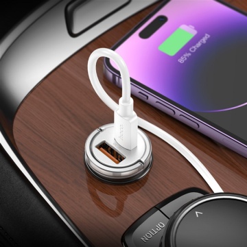 Incarcator Auto + Cablu Lightning, Hoco NZ10, 1m, 45W, 1xUSB-C, 1xUSB-A, PD, argintiu - Img 3