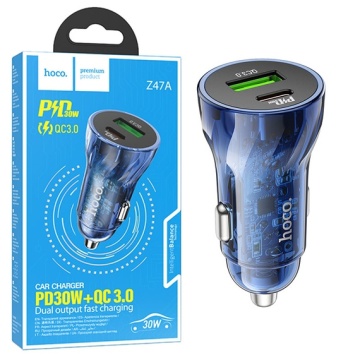 Incarcator Auto Hoco Z47, 20W, 2xUSB-A, Clear, albastru - Img 5