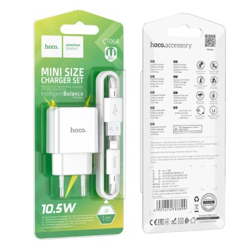 Incarcator Retea + Cablu Lightning, Hoco C106A, 10.5W, 2.1A, 1xUSB-A, QC 3.0, alb - Img 6