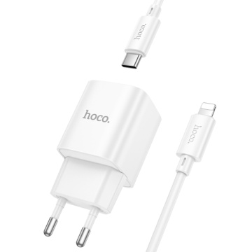 Incarcator Retea + Cablu Lightning, Hoco C147A, 1m, PD20W, 1xUSB-C, 1xUSB-A, alb - Img 2