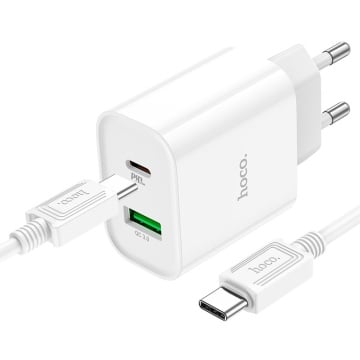 Incarcator Retea + Cablu Lightning, Hoco C80A Plus, 20W, 5V, 3.1A, 1xUSB-C, 1xUSB-A, PD, QC 3.0, alb - Img 3