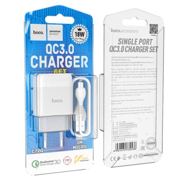 Incarcator Retea + Cablu MicroUSB, Hoco C72Q, 18W, 1xUSB-A, QC 3.0, alb - Img 4