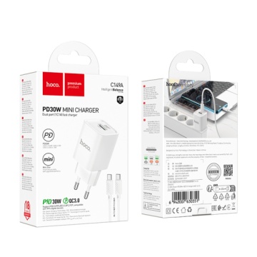 Incarcator Retea + Cablu USB-C Hoco C149A, 1m, PD20W, 1xUSB-C, 1xUSB-A, alb - Img 5