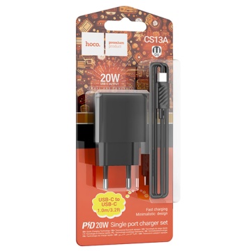 Incarcator Retea + Cablu USB-C, Hoco CS13A, 20W, 1xUSB-C, PD, negru - Img 5