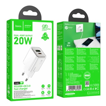 Incarcator Retea Hoco N46, PD20W, 1xUSB-C, 1xUSB-A, alb - Img 5