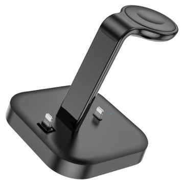 Incarcator Wireless Hoco CW43, 2 x Lightning Output, 5W, 5V, 2.4A, Qi Charging, 3 in 1, negru - Img 1