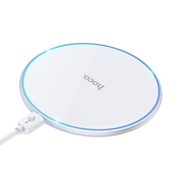 Incarcator Wireless Hoco CW6 Pro, Ultra Thin, 15W, Qi Charging, Ambient Light, alb - Img 2
