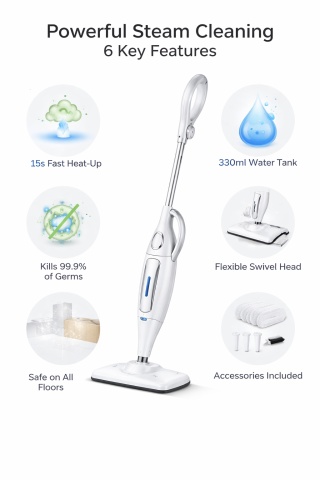 Mop Electric Vertical RAF R8772 1250W Filtru HEPA Rezervor 330 ml Alb - Img 4