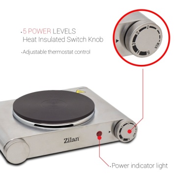 Plita electrica Zilan ZLN0535, 1500W, 1 arzator din fonta, carcasa inox, termostat reglabil, protectie supraincalzire, picioare anti-alunecare - Img 5