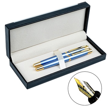 Set cadou stilou + pix CNX 8017, corp metalic albastru clips auriu - S2516 - Img 2