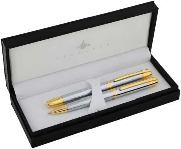 Set cadou stilou + pix Cresco Elegant E850054, corp metalic argintiu auriu - S2363 - Img 1