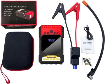 Starter auto Pexor 4 in 1, booster baterie 1800A, compresor 150PSI, baterie externa 14800mAh, lanterna LED, afisaj digital, negru/rosu - Img 2