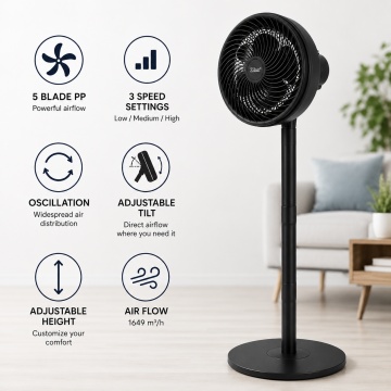 Ventilator aer cu picior Zilan ZLN2556, 65W, 3 trepte viteza, oscilatie, negru - Img 4