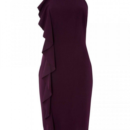 Shift Dress With Embellished Neck And Ruffle