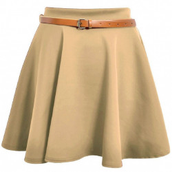 Skater Belted Stretch Waist Skirt