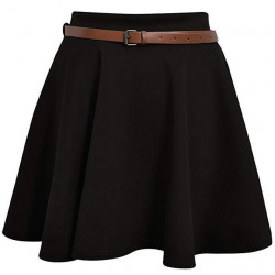 Skater Belted Stretch Waist Skirt