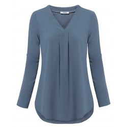 Cuffed Sleeve Chiffon V Neck Blouse