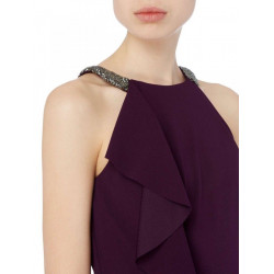 Shift Dress With Embellished Neck And Ruffle