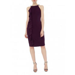 Shift Dress With Embellished Neck And Ruffle