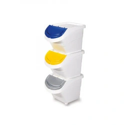 Cos de gunoi din plastic de 26 litri, stivuibil, alb, reciclabil, pentru sortarea rufelor + capac. Set 3 buc - Img 2