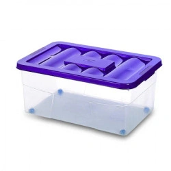 Cutie depozitare transparenta cu roti, cu capac color - Gensini, set 4 buc., cm 60 x 40 x 25-h, 45 litri