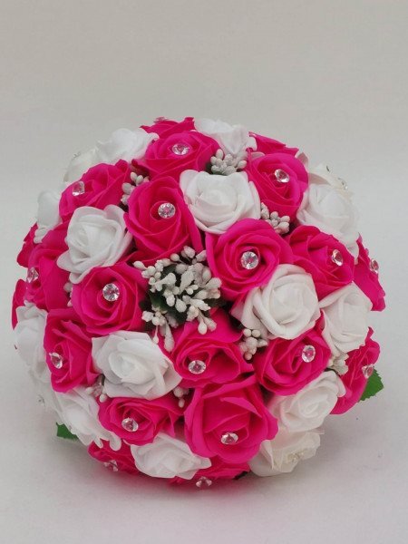 Buchet Mireasa Fuchsia Ornat Cu Strasuri