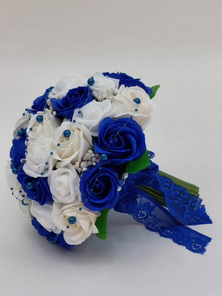 Buchet Nunta Trandafiri Albi Si Albastri