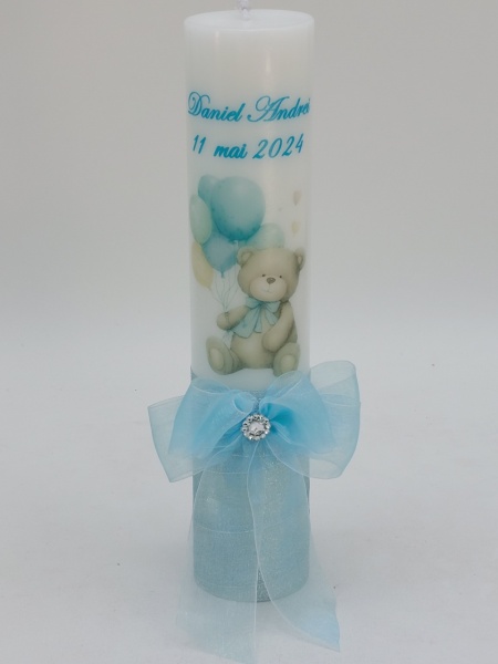 Lumanare Botez Baiat Model Ursulet Bleu