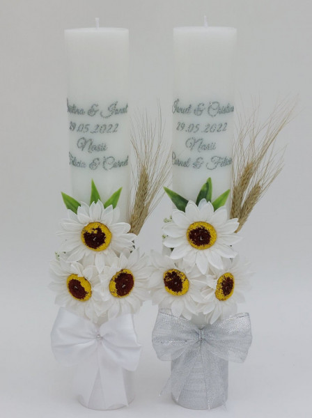 Set 2 Lumanari Rustice Cu Spice De Grau Si Flori Albe