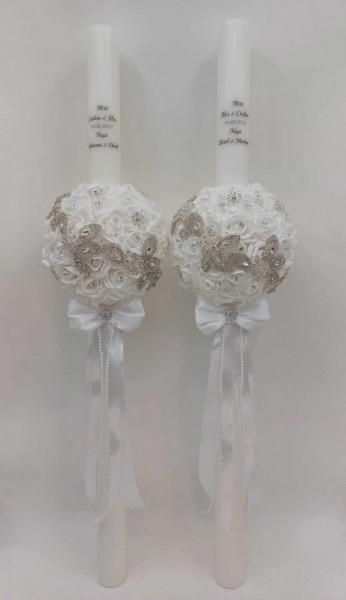 Set 2 Lumanari Nunta Lungime 1M Cu Strasuri Si Brose