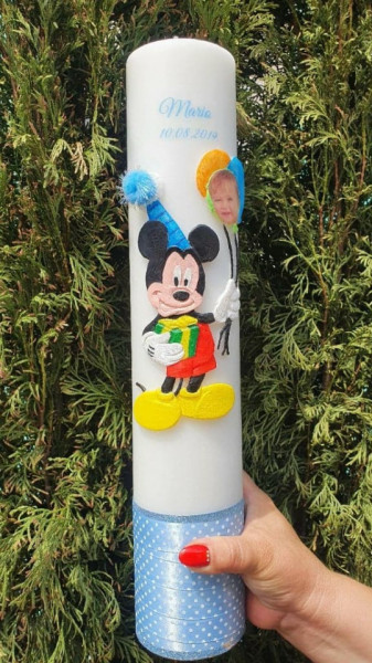 Lumanare Botez Mickey Mouse 3D Personalizata Cu Poza