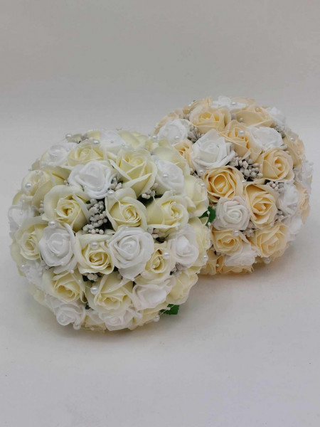Set 2 Buchete Cu Flori Artificiale Crem, Bianco Si Albe