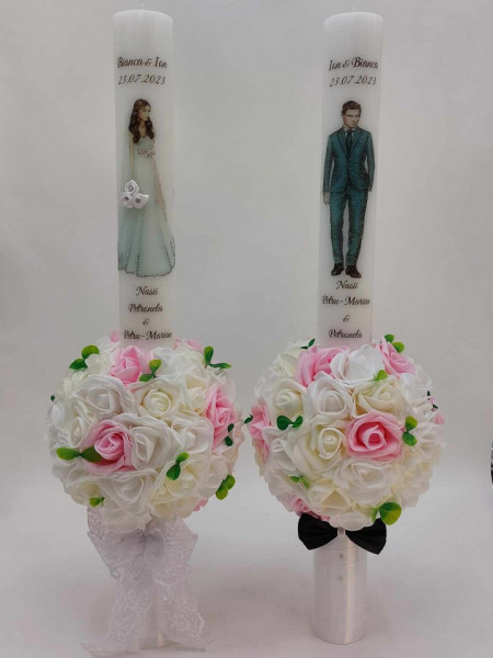 Set 2 Lumanari Nunta 60 CM Personalizate Pe Spate Cu Mesajul Nasilor