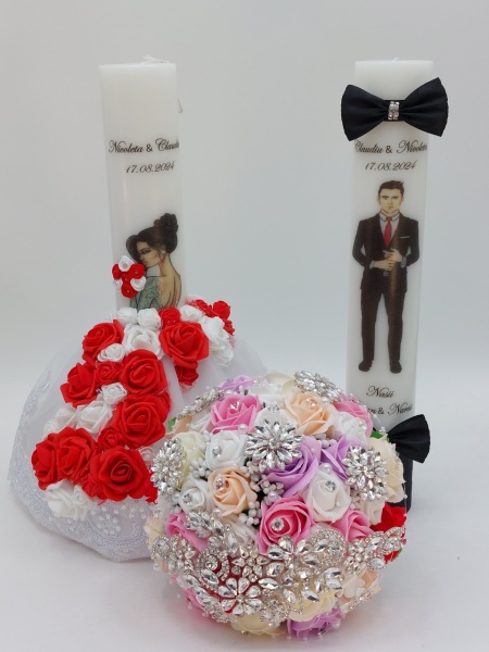 Set 2 Lumanari Pentru Nasi Si Buchet Mireasa