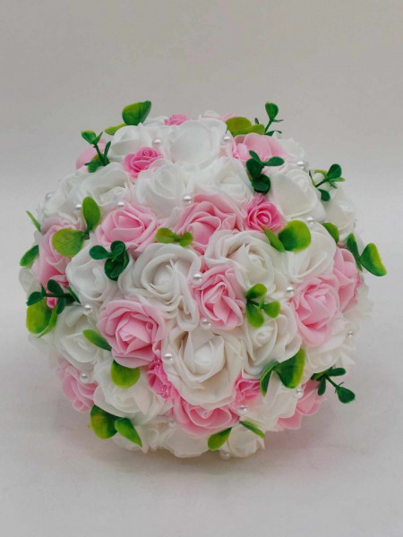 Buchet Mireasa Flori Artificiale Albe Si Roz