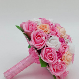 Buchet Mireasa Cu Flori Artificiale Roz - Img 3